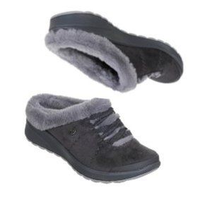 BZees Women's Crush Suede Flats Comfort Cozy Slide on Shoes Grey NWT!